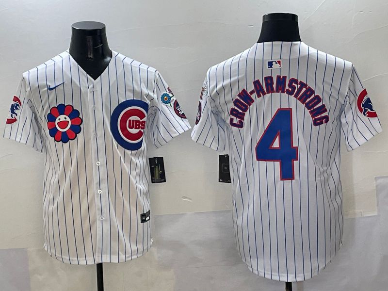 Men Chicago Cubs #4 Crow-Armstrong White Stripe Flower Edition 2025 Nike MLB Jersey style 1